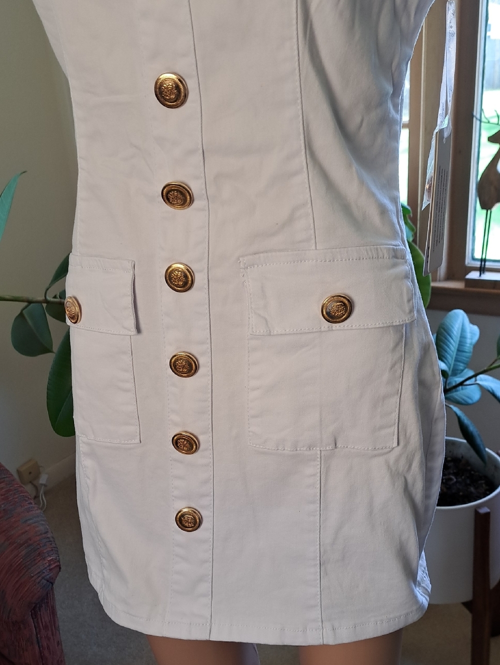 Roma White Sleeveless Button-Front Mini Dress with Gold Buttons XL( I Say More L - Picture 4 of 8